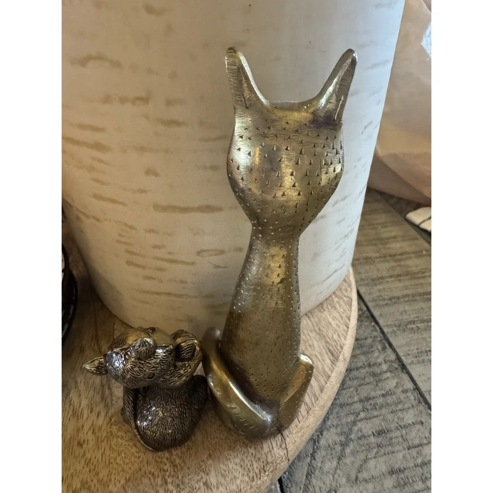 Brass Siamese Cat Figurine Paperweight Vintage MCM *Read Desc* 2 Cats